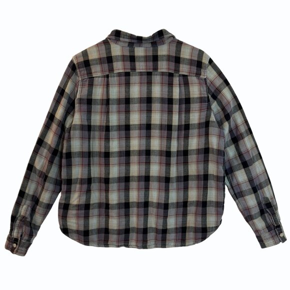 CP Shades Jay Plaid Button-Up Shirt Womens L Rolled Tab Sleeves Gray Cotton - Picture 7 of 13